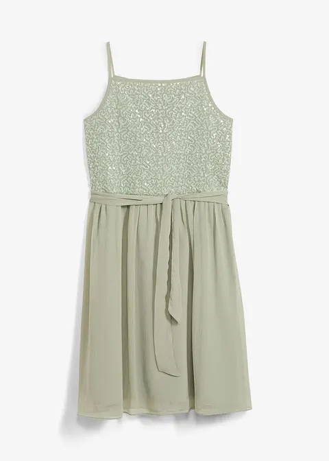 Chiffonkleid mit Pailletten in grün von vorne - bonprix