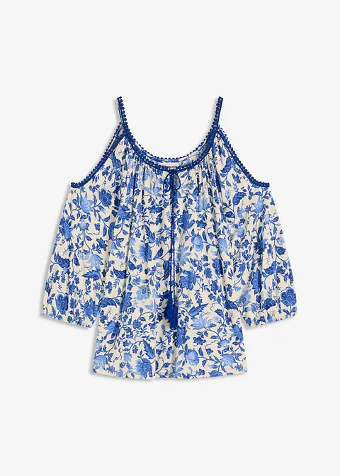 Shirt mit Spitze aus softem Viskose-Mix in weiß von vorne - bonprix