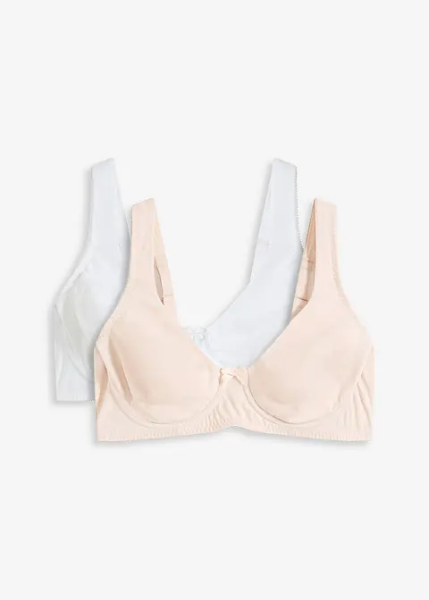 Ungepolsterter T-Shirt BH mit Bügel mit Bio-Baumwolle (2er Pack) in beige von vorne - bonprix