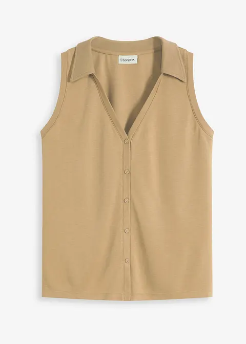 Polotop aus Viskose-Piqué in braun von vorne - bonprix