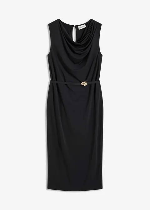 Shirtkleid mit Gürtel (2-tlg. Set) in schwarz von vorne - bonprix