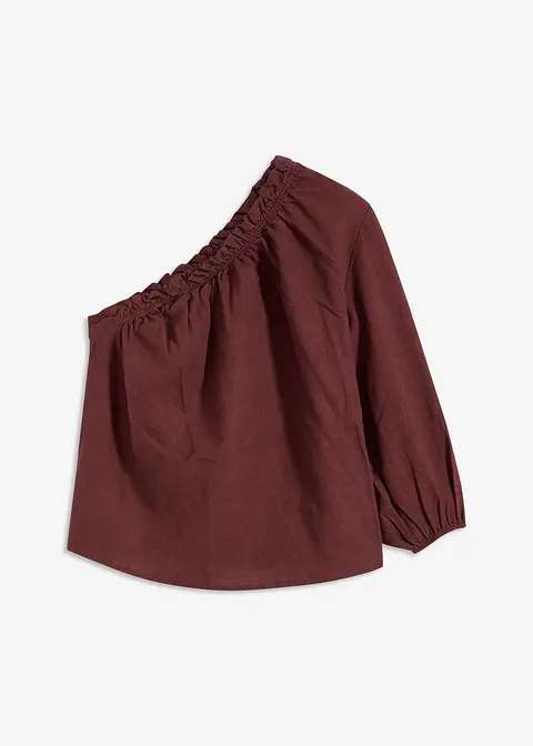 One-Shoulder Bluse mit Leinenanteil in braun von vorne - bonprix