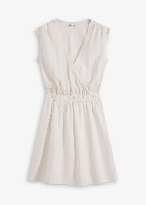 Kleid mit Fransendetail und Leinenanteil in weiß von vorne - bonprix