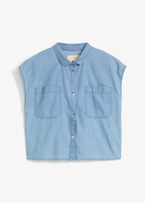 Jeansbluse aus fließender Baumwolle in blau von vorne - bonprix