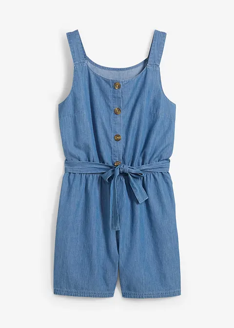 Jeans-Jumpsuit aus fließender Baumwolle in blau von vorne - bonprix