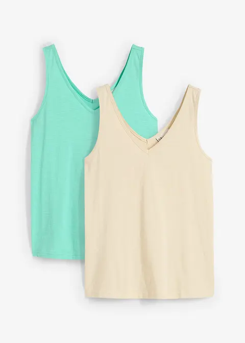 Tanktop  aus reiner Bio-Baumwolle (2er Pack) in grün von vorne - bonprix