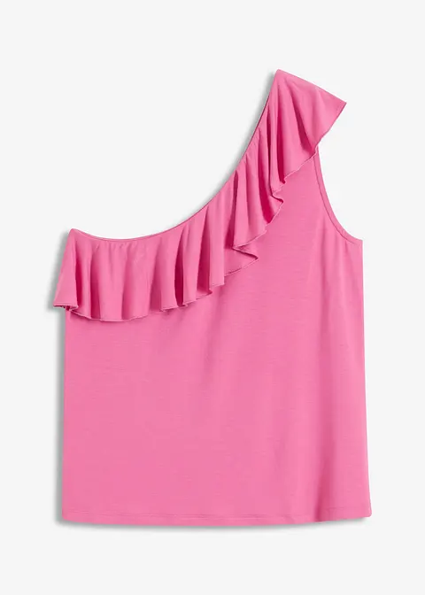 One-Shoulder-Top mit Volant aus softem Viskose-Mix in pink von vorne - bonprix