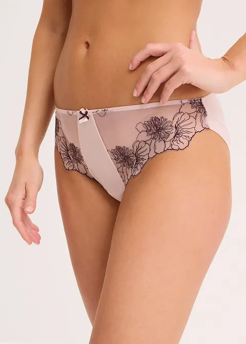 Slip mit zarter Stickerei in lila von vorne - bonprix