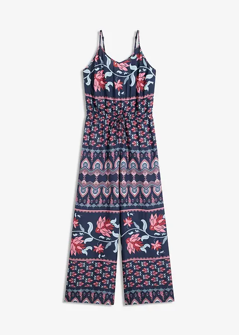 Langer Strandjumpsuit aus fließender Viskose in blau von vorne - bonprix