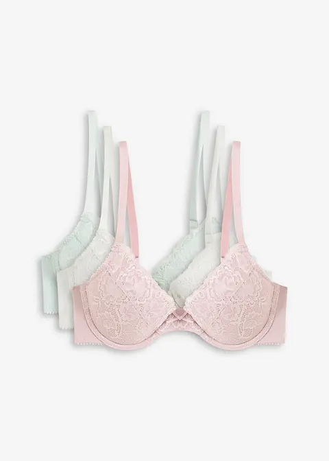 Push-up-BH mit feiner Spitze (3er Pack) in lila von vorne - bonprix