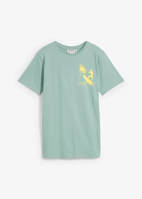 T-Shirt aus reiner Baumwolle mit großem Rückendruck in grün von vorne - bonprix