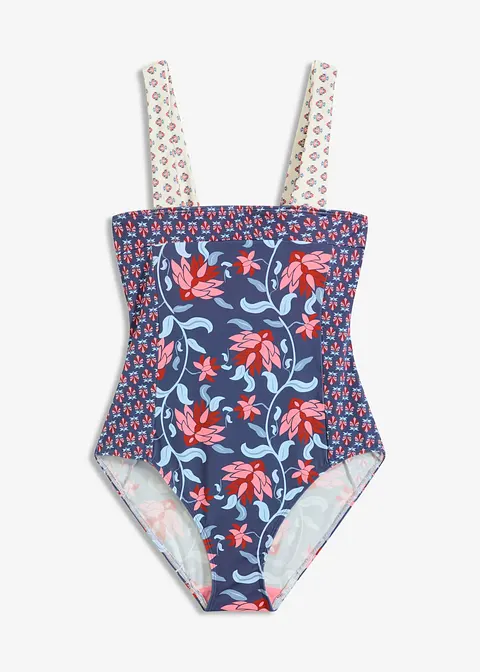 Bandeau-Badeanzug mit breiten Trägern in blau von vorne - bonprix