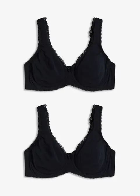 Minimizer T-Shirt-BH mit Bügel mit Bio-Baumwolle (2er Pack) in schwarz von vorne - bonprix