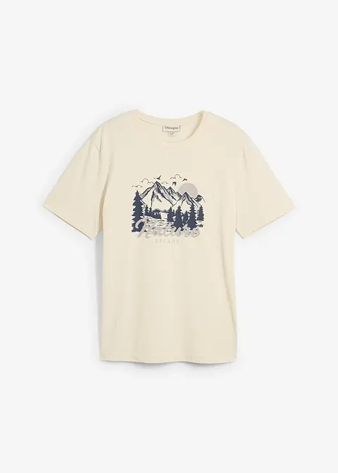 T-Shirt aus reiner Bio-Baumwolle in beige von vorne - bonprix