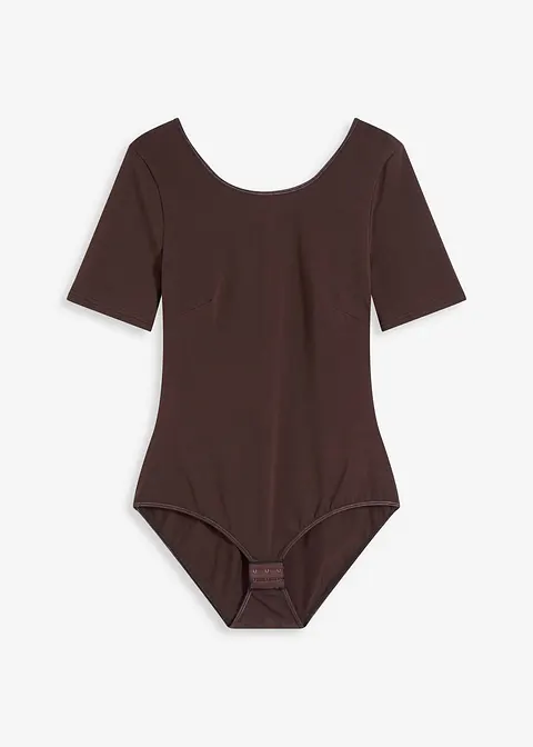 Halbarm Body mit Baumwolle in braun von vorne - bonprix