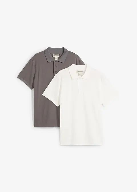 Poloshirt (2er Pack) aus reiner Bio-Baumwolle in grau von vorne - bonprix