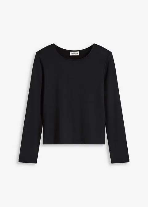 Langarmshirt mit figurbetonter Passform in schwarz von vorne - bonprix