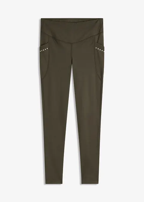 Thermo-Leggings mit reflektierenden Details und Handytasche in grün von vorne - bonprix