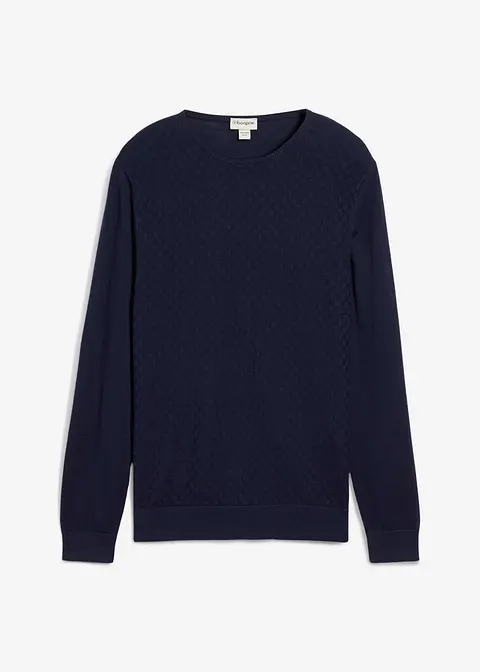 Feinstrickpullover mit edler Merinowolle in blau von vorne - bonprix
