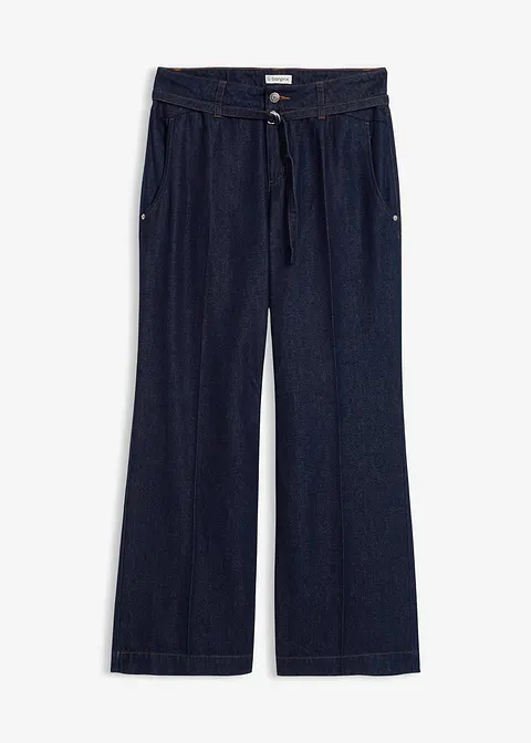 Wide-Leg-Jeans Mid Waist mit Gürtel in blau von vorne - bonprix