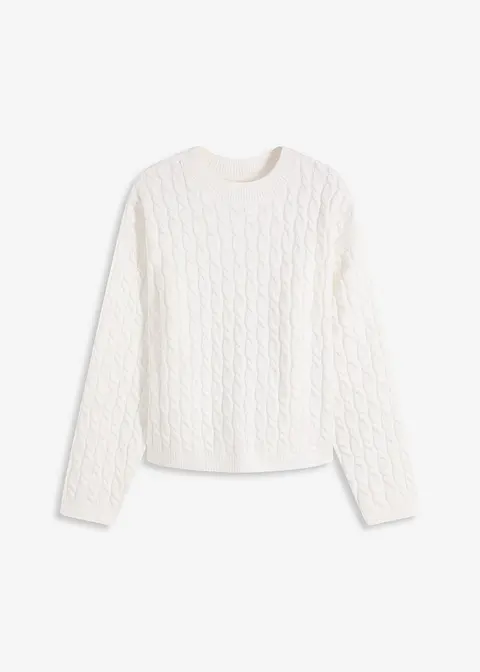 Pullover mit Zopfmuster in weiß von vorne - bonprix