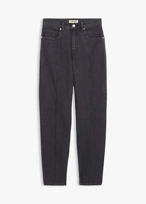 Mom-Jeans High Waist, Stretch in grau von vorne - bonprix