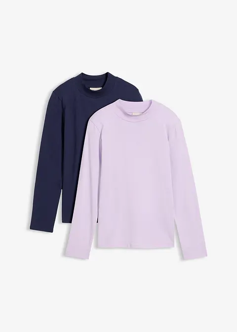 Rollkragenshirt (2er Pack) in lila von vorne - bonprix