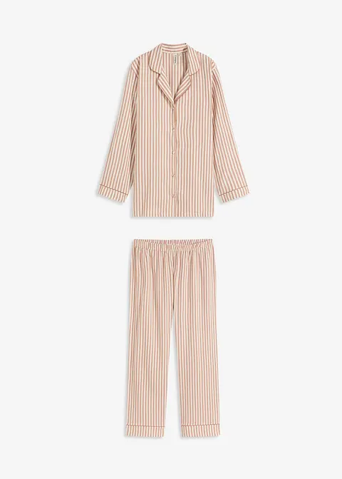 Gewebter Flanell Pyjama mit Geschenktasche in braun von vorne - bonprix