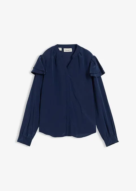 Bluse mit Seidenanteil in blau von vorne - bonprix
