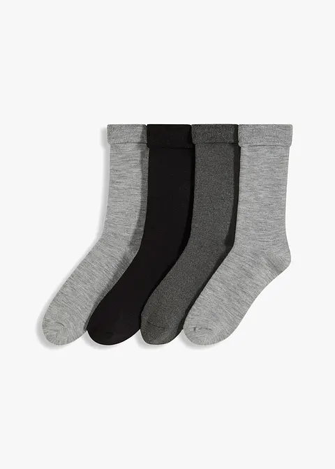 Thermo Socken mit Umschlagbündchen und Innenfrottee (4er Pack) in schwarz von vorne - bonprix