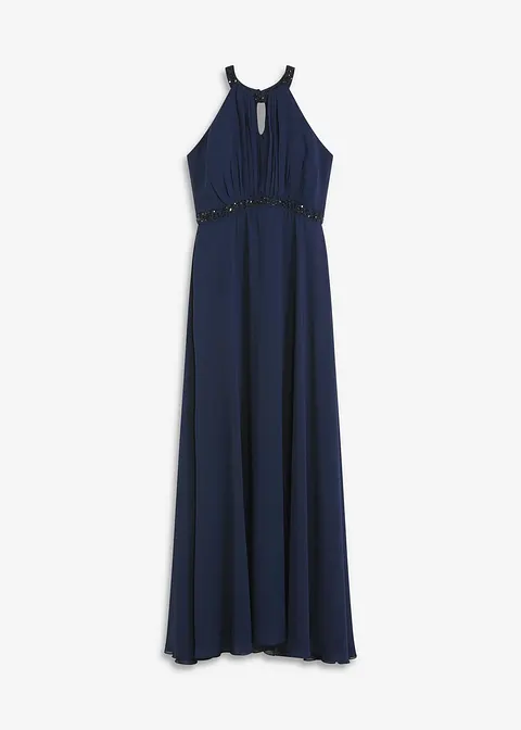 Maxikleid mit Perlenapplikation in blau von vorne - bonprix