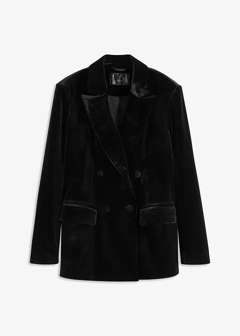 Blazer aus softem Samt in schwarz von vorne - bonprix