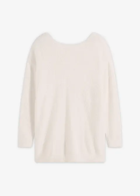 Longpullover aus weichem Federgarn in weiß von vorne - bonprix