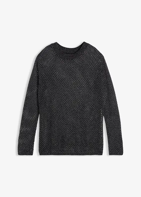 Ajour-Pullover mit Glitzergarn in schwarz von vorne - bonprix