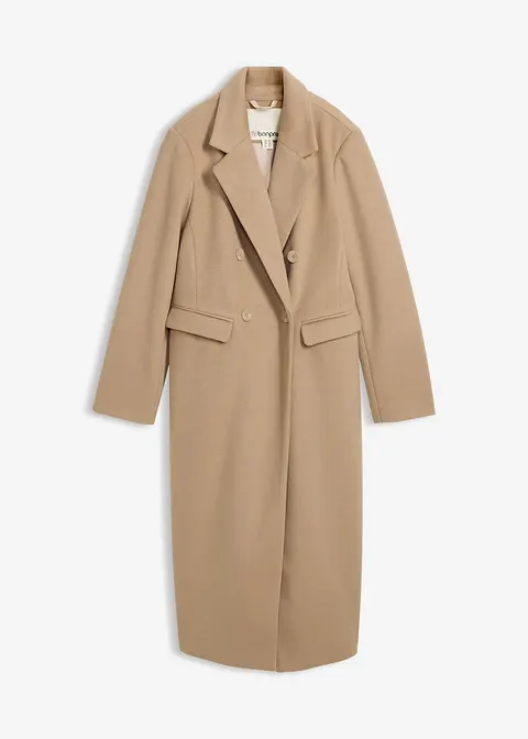 Doppelreihiger Mantel in Wolloptik in beige von vorne - bonprix