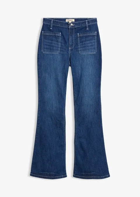 Bootcut-Jeans High Waist, Stretch Full Length in blau von vorne - bonprix