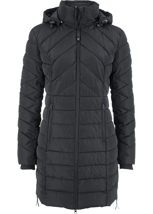 Long-Steppjacke mit Wattierung in schwarz von vorne - bonprix