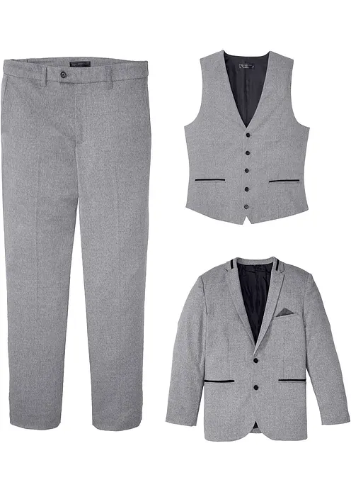 Anzug mit Weste (3-tlg.Set), Regular Fit in grau von vorne - bonprix