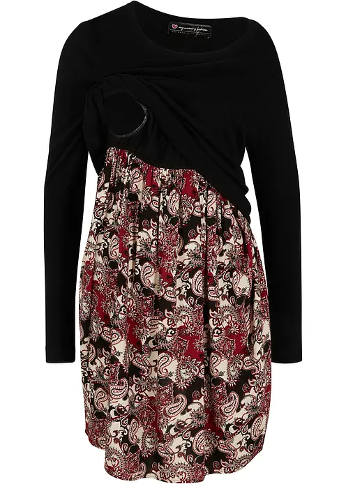 2-in-1 Umstand- und Stillkleid aus einer Materialkombination in schwarz von vorne - bonprix