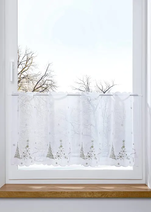 Scheibengardine mit weihnachtlicher Stickerei in weiß - bonprix