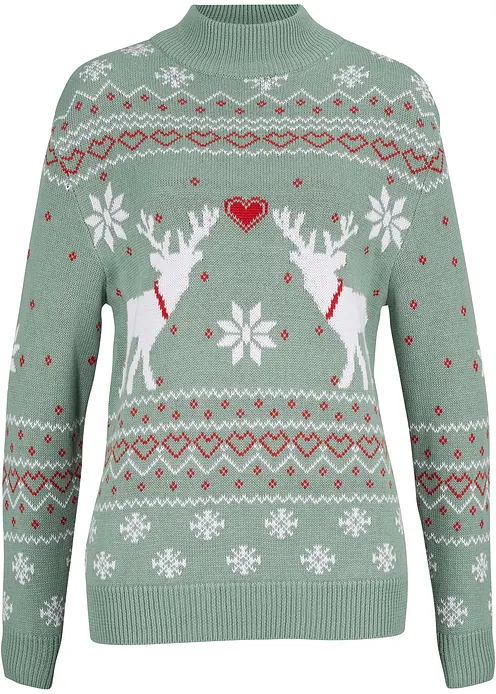 Norweger-Pullover mit Turtleneck in grün von vorne - bonprix