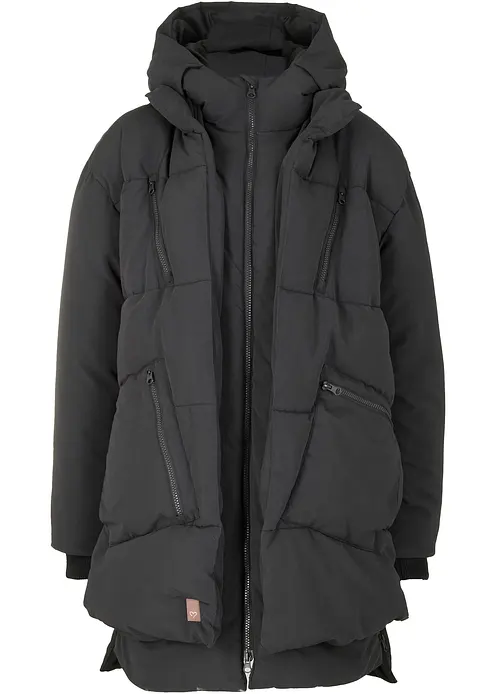 Oversize Winterjacke mit Kapuze in schwarz von vorne - bonprix