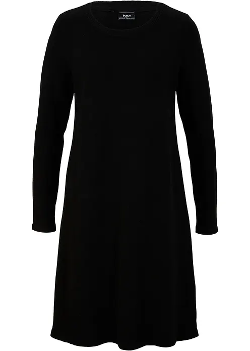 Strickkleid mit recycelter Baumwolle in schwarz von vorne - bonprix
