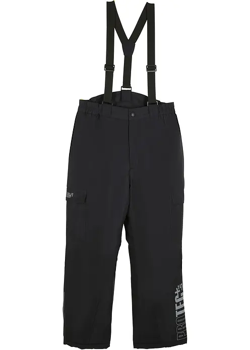 wasserdichte Cargo-Funktionshose mit Hosenträgern, warm gefüttert in schwarz von vorne - bonprix