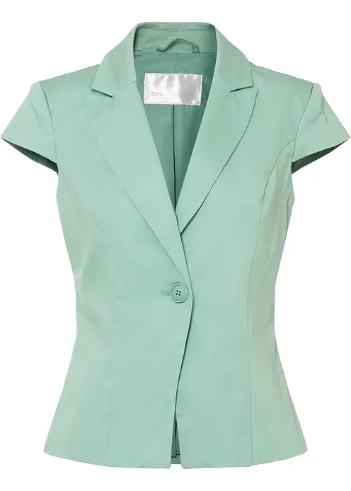 Kurzarm Blazer aus Baumwollsatin in grün von vorne - bonprix