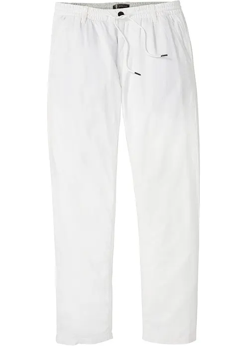 Relaxed Fit Schlupf-Hose aus luftigem Leinen-Mix, Straight in weiß von vorne - bonprix