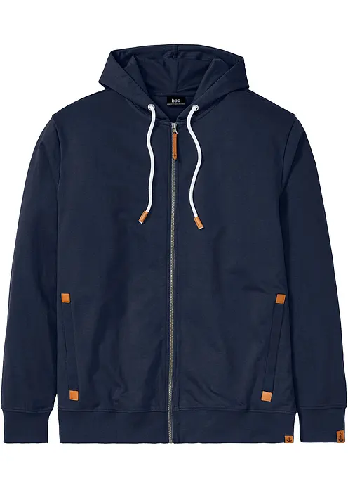 Kapuzen-Sweatjacke mit Lederimitat-Details in blau von vorne - bonprix