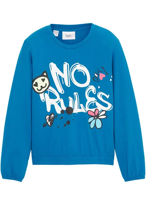 Langarmshirt aus reiner Bio-Baumwolle in blau von vorne - bonprix