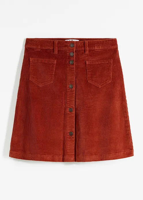 Stretch-Cordrock mit Knopfleiste in braun von vorne - bonprix