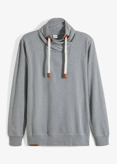 Schalkragen-Sweatshirt mit Lederimitat Details in grau von vorne - bonprix